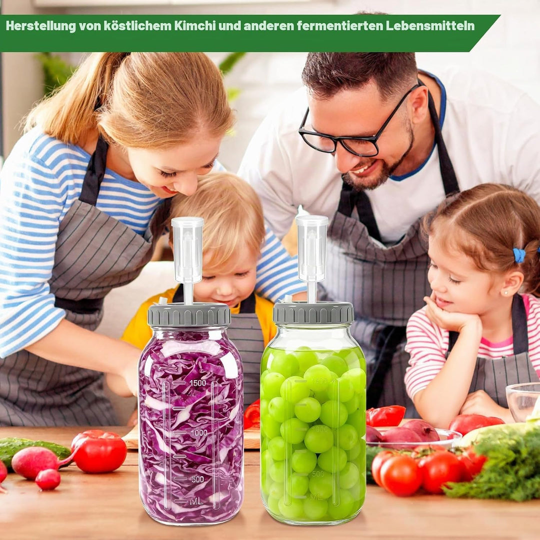 2 Stück Fermentierglas,2L Breiter Mund Fermentiergläser, Fermentiergläser mit Luftschlössern&amp; Gewich
