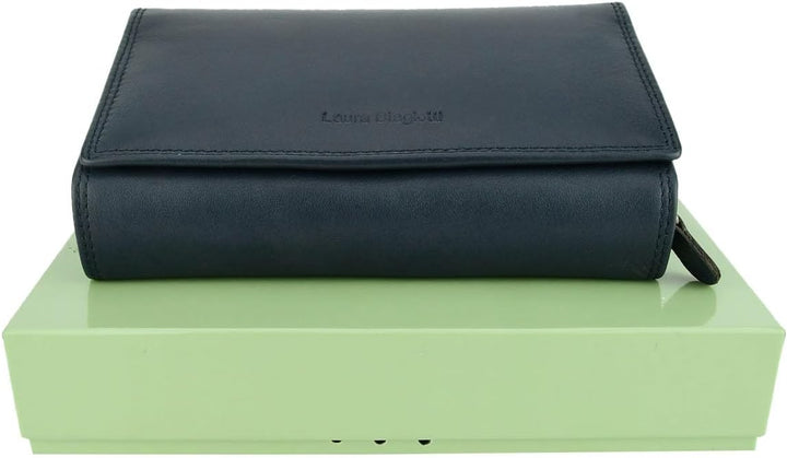 Laura Biagiotti Damen-Geldbörse aus echtem Leder, geräumig mit Geschenkbox Navy 155, Navy 155