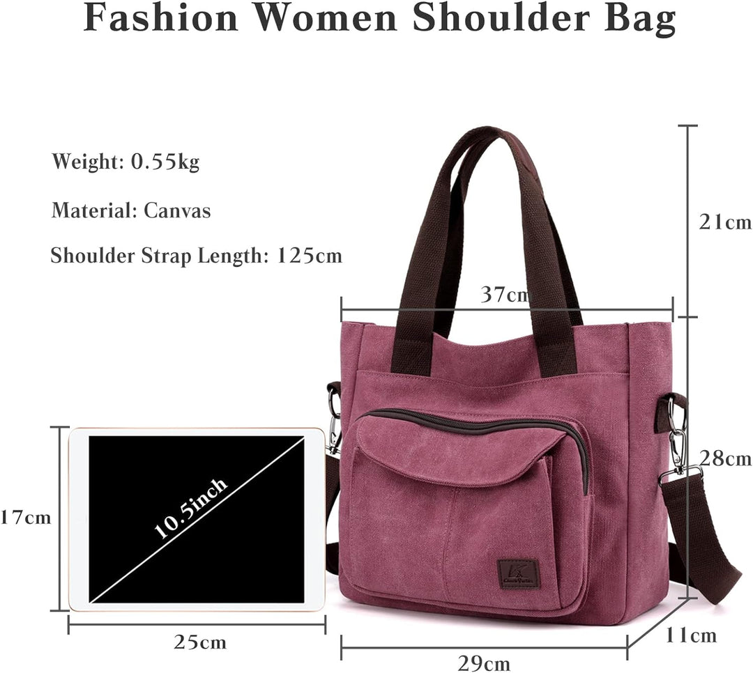 PORRASSO Damen Umhängetasche Canvas Schultertasche Handtasche Hobotasche Tote Mädchen Crossbody Bag