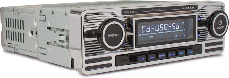 Caliber RCD120 Retrodesign Autoradio mit CD (SD Kartenslott, USB Anschluss) Chrome Silber