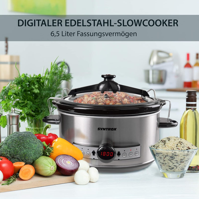 Syntrox Germany Slow Cooker Schongarer 6,5L mit Timer und Warmhaltefunktion - Leistung 320