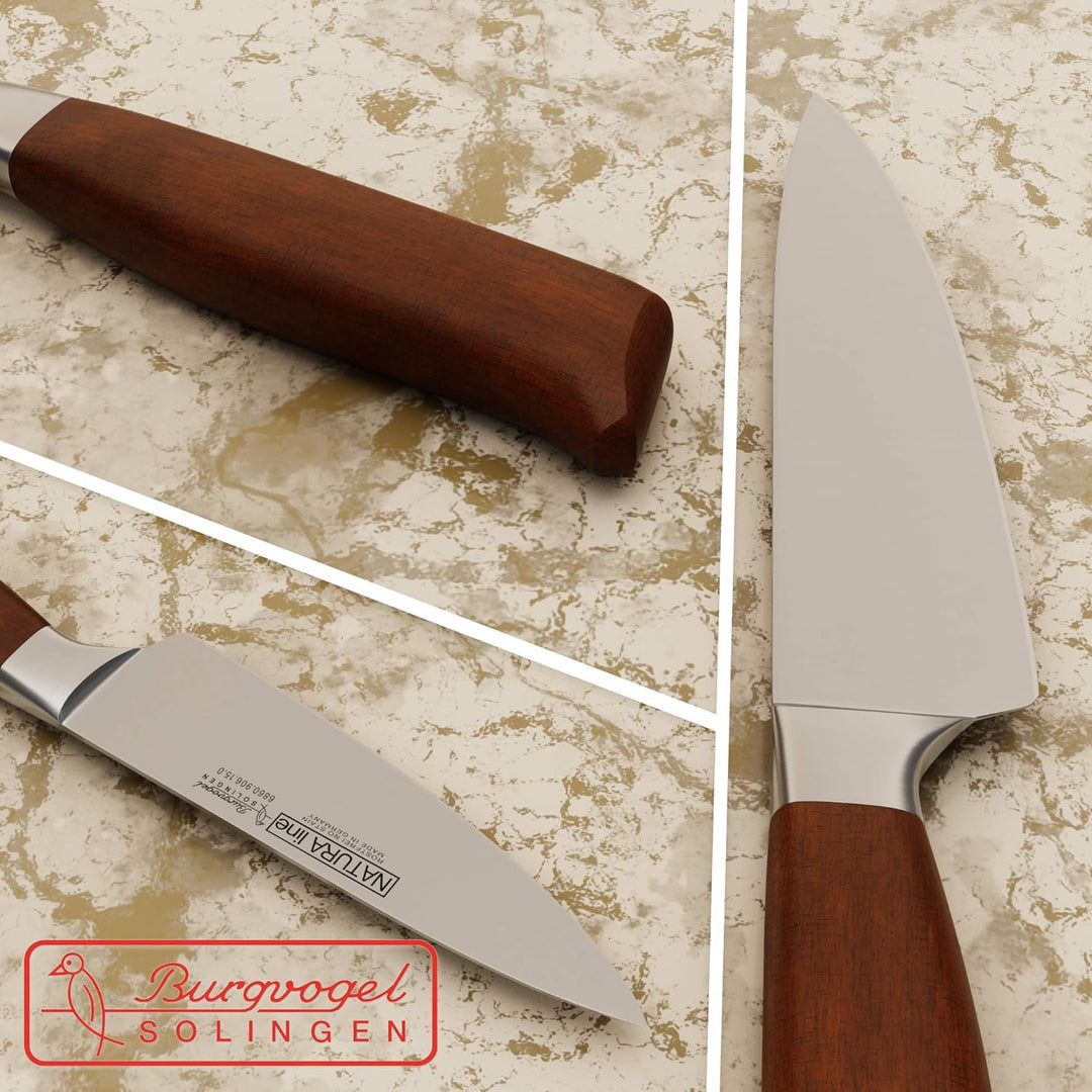 Burgvogel Solingen Natura Line, Kochmesser Holzgriff, rot satiniert, geschmiedet, 15 cm, sehr scharf