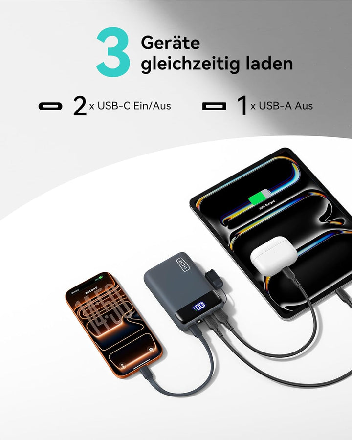 INIU Power Bank, Ultra Klein 20000mAh 22.5W Schnellladefunktion Power Bank, USB-C In&Out Externe Han