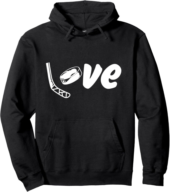 Love Ice Hockey Eishockey Hockeyschläger Schlittschuhe Puck Pullover Hoodie