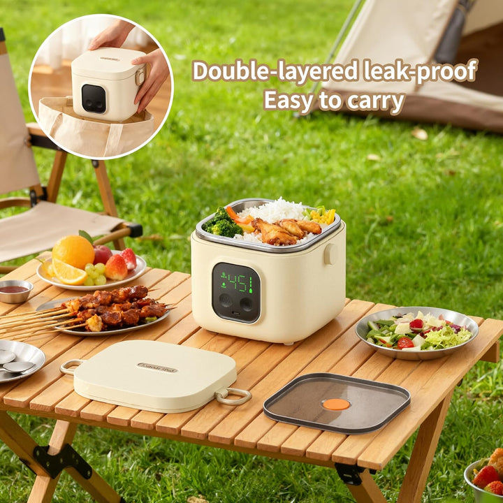 Elektrische Lunchbox, 14000mAh Akku Kabellose Beheizte Lunchbox mit Timer und 5 Temperaturstufen,800