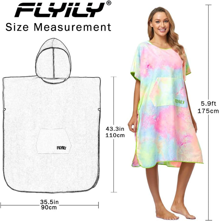 FLYILY Microfaser Surf Poncho Handtuch mit Kapuze Bademantel zum Schwimmen und Strand wechseln Einhe