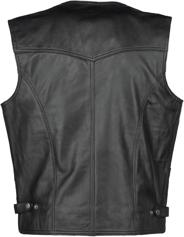 URBAN 5884 Bikergilet aus echtem Leder, bequemes Schafsfell, Bikergilet mit Knopfverschluss S Schwar