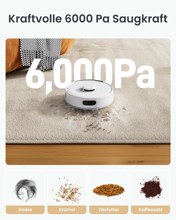 SwitchBot K11+ Saugerroboter mit Mopp, 6000Pa Saugkraft, 90 Tage Staubauffang, Selbstentleerung, LDS