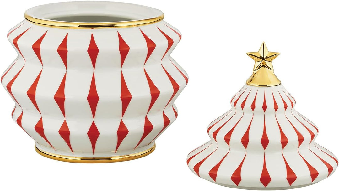 Alessi Delight NZ02 – Weihnachtskeksbehälter aus Porzellan, Rot, Weiss und Gold
