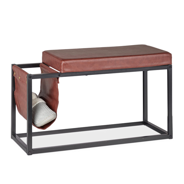 Relaxdays Sitzbank mit Seitentasche, HBT: 42,5 x 77 x 38 cm, Industrial Design, gepolstert, Flurbank