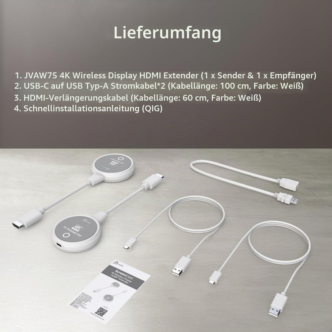 j5create ScreenCast 4K Wireless HDMI Transmitter und Receiver, Wireless HDMI Extender, unterstützt 4