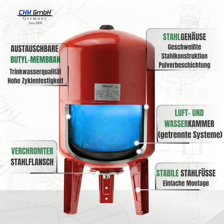 100 L Membrankessel vertikal, Stahltank, Druckkessel max. 6 Bar Ausdehungsgefäss
