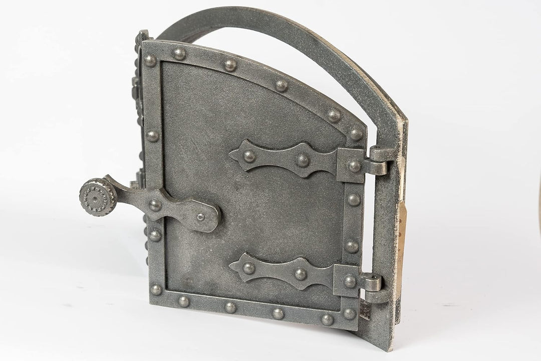 SEZAM doppelte Backofentür aus Gusseisen mit Türriegel, Nietenoptik, Pizzaofentür - Brotofen - Stein