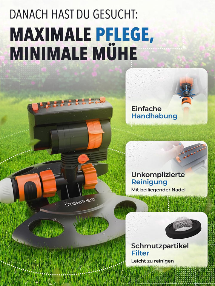 STONE REEF Rasensprenger [9-217m2] zur Gartenbewässerung- 16 Düsen, Viereckregner zur Bewässerung, S