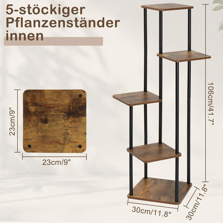 LEADZM 5 Etagen Pflanzenständer Blumenständer, Metall Holz Blumenhocker Blumentreppe Blumenregal, Bl