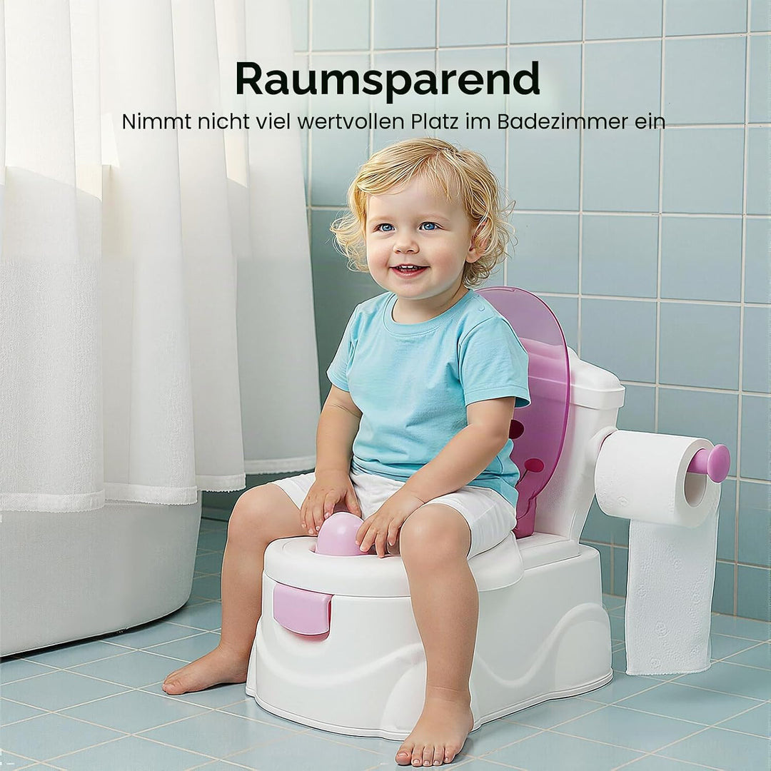 2in1 Kindertoilette Töpfchentrainer mit Rückenlehne, abnehmbarem Auffangbehälter und Toilettenpapier