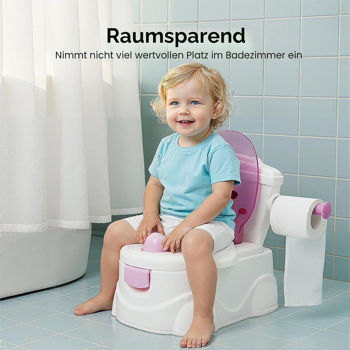 2in1 Kindertoilette Töpfchentrainer mit Rückenlehne, abnehmbarem Auffangbehälter und Toilettenpapier