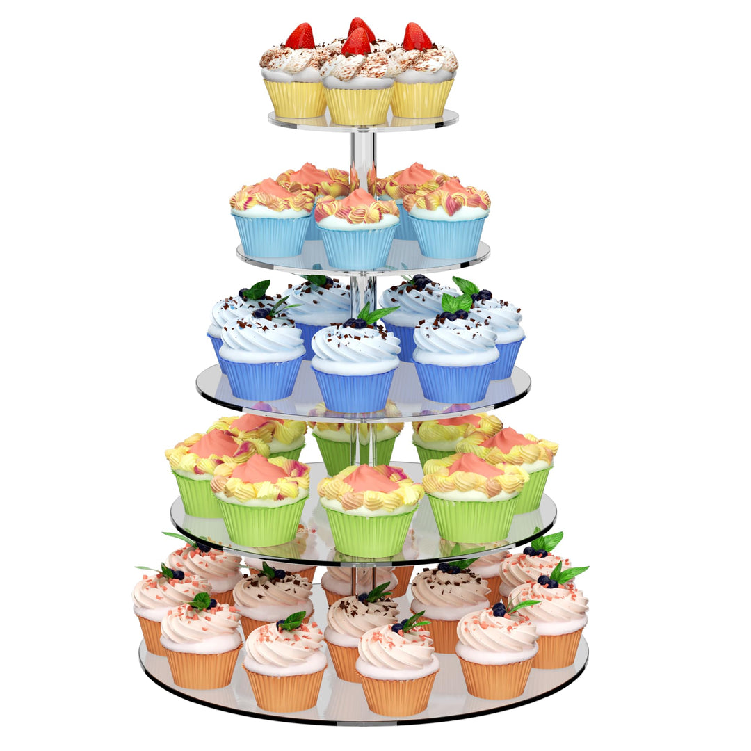 weddingwish 5 Tier Runde Cupcake Stand für 50 Cupcakes, Acryl Cupcake Display Turm, klare Cupcake Ha