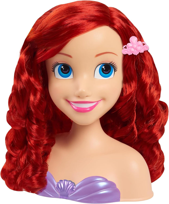 Disney Princess 20 cm Ariel Frisierkopf mit Zubehör, 7-teilig, rotes Haar, Kinderspielzeug ab 3 Jahr
