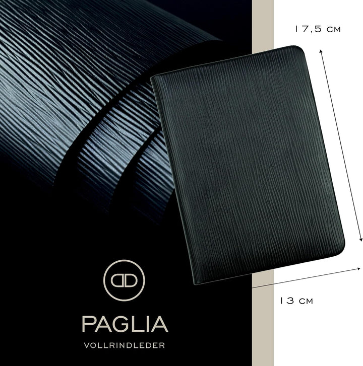 DELMON VARONE - Personalisierbares Adressbuch DIN A6+ gebunden mit A-Z Register Pagila Leder schwarz