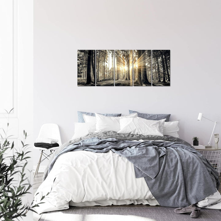 Runa Art Bild Wald Landschaft Wandbilder auf Vlies Leinwand 5 Teilig Wanddekoration Schlafzimmer Woh