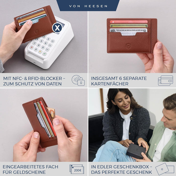 VON HEESEN® Echtleder RFID Kartenetui aus Nappa-Leder - 9 Fächer - Querformat Kreditkartenetui für D
