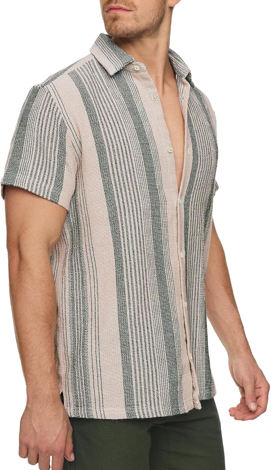 Indicode Herren INCosby Kurzarmhemd mit Button-Down-Kragen | Herrenhemd gestreift Kurzarm Hemd M Arm