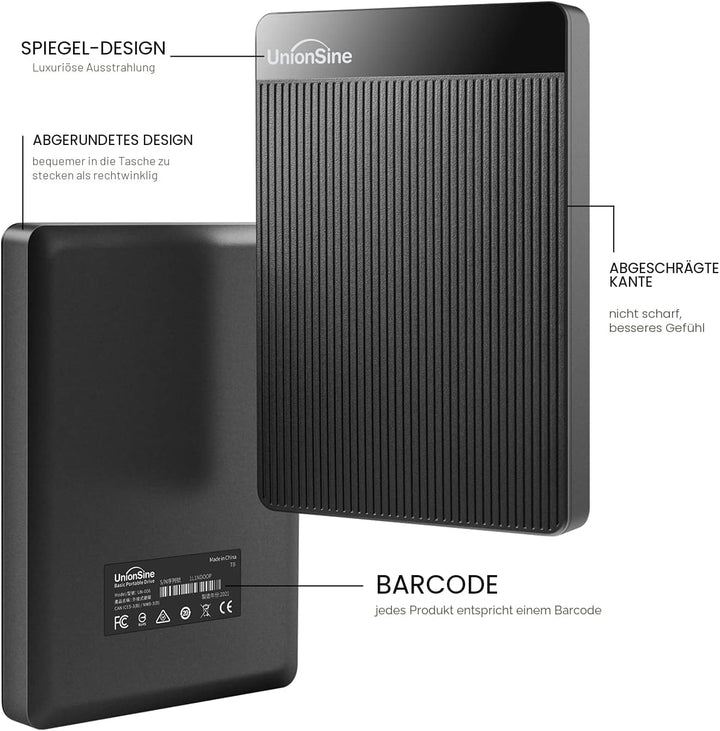 UnionSine Externe Festplatte 500GB ultradünn tragbar 2,5 Zoll USB 3.0, SATA, Festplattenspeicher für