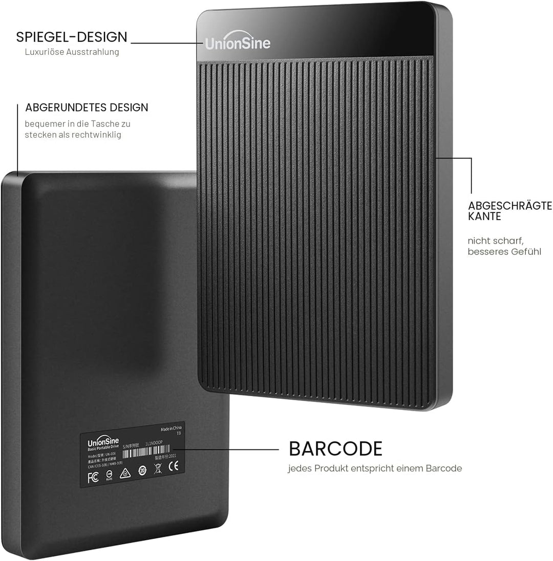 UnionSine Externe Festplatte 1TB ultradünn tragbar 2,5 Zoll USB 3.0, SATA, Festplattenspeicher für P