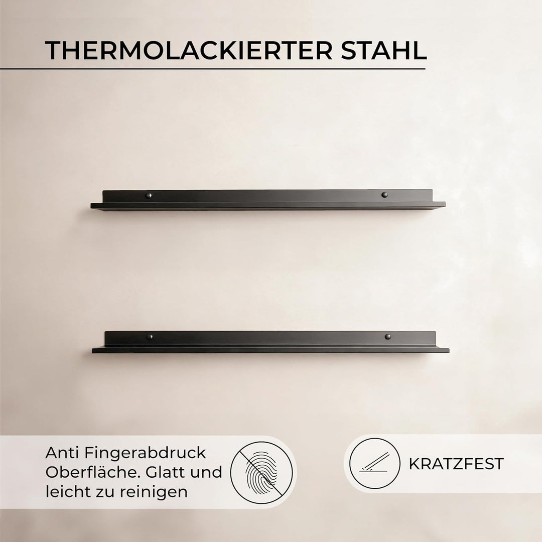MILUKA Wandregal Schwarz Metall | 2er Set Regal Wand 70 cm Long | Wandboards, Für Dekos, Bilderrahme