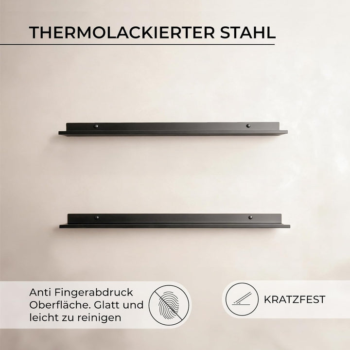 MILUKA Wandregal Schwarz Metall | 2er Set Regal Wand 70 cm Long | Wandboards, Für Dekos, Bilderrahme