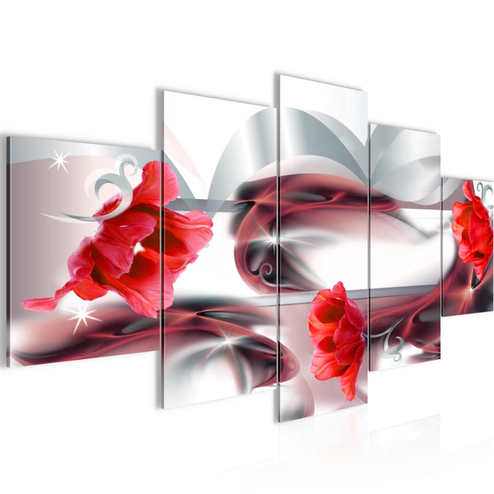 Runa Art Bild Wohnzimmer Schlafzimmer Blumen Tulpen 5 Teilig Abstrakt Grau Rot Wandbilder auf Vlies