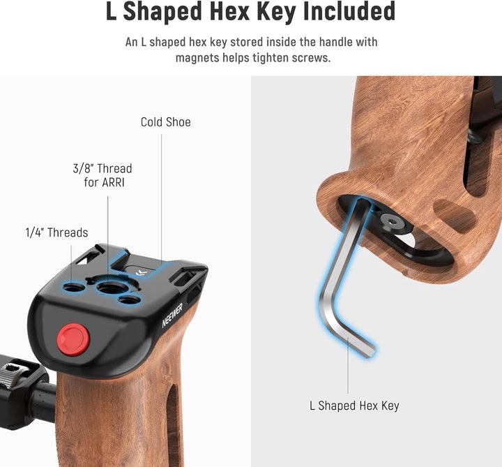 NEEWER Side Handle Holz Seitengriff mit Fernauslöser für Aufnahme Start/Stopp, NATO Klemme 1/4" und