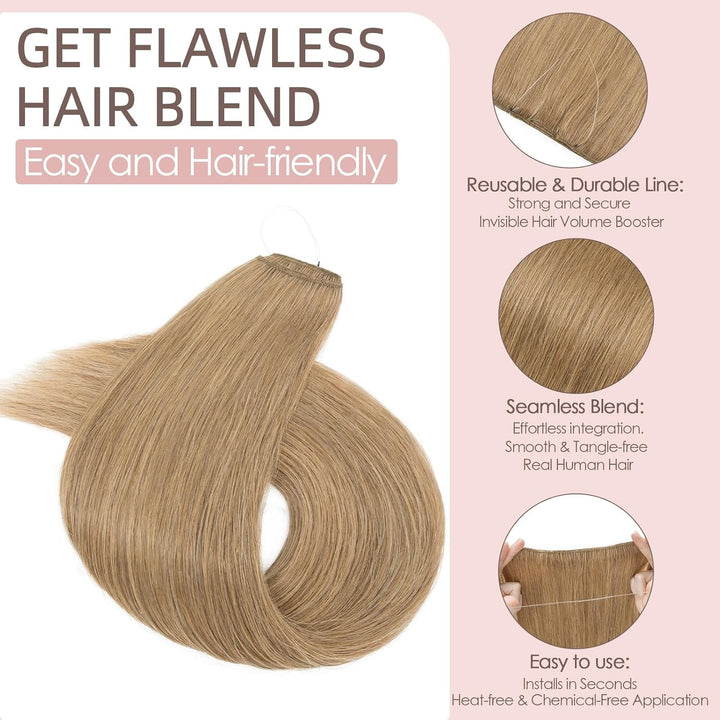 Extensions Echthaar mit transparenter Schnur, Silk-co Wire in ExtensionsDunkelblond 60g, Secrets Hai