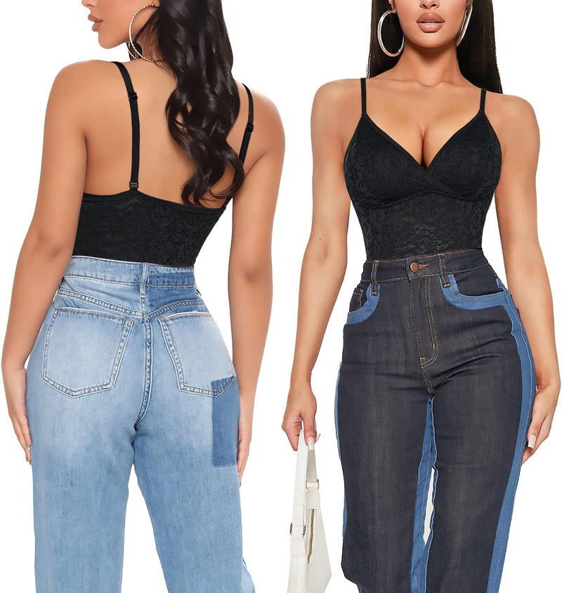 Body Shaper Damen Bauchweg Shapewear Miederbody Stark Formend Figurformende Shaping Body mit V-Aussc