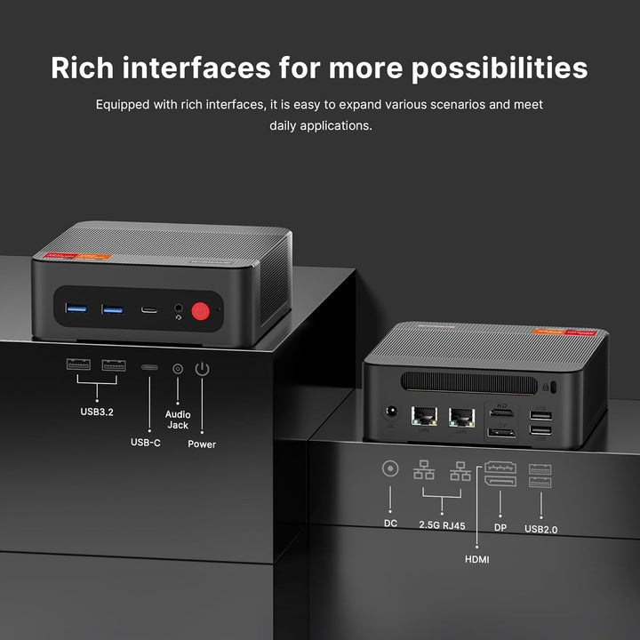 BOSGAME P4ultra Mini PC Ryzen 7 7730U (bis zu 4,5 GHz, 8C/16T) Mini-Computer, DDR4 16 GB RAM, 1 TB M