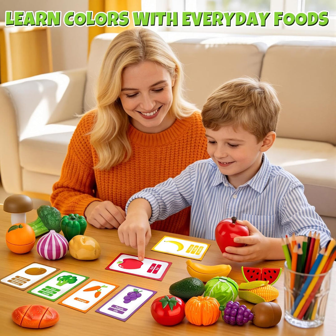 BunnyJOY Kinderküche Spielküche Zubehör, Kaufladen Kaufmannsladen Zubehör, Einkaufskorb Kinder, Gemü