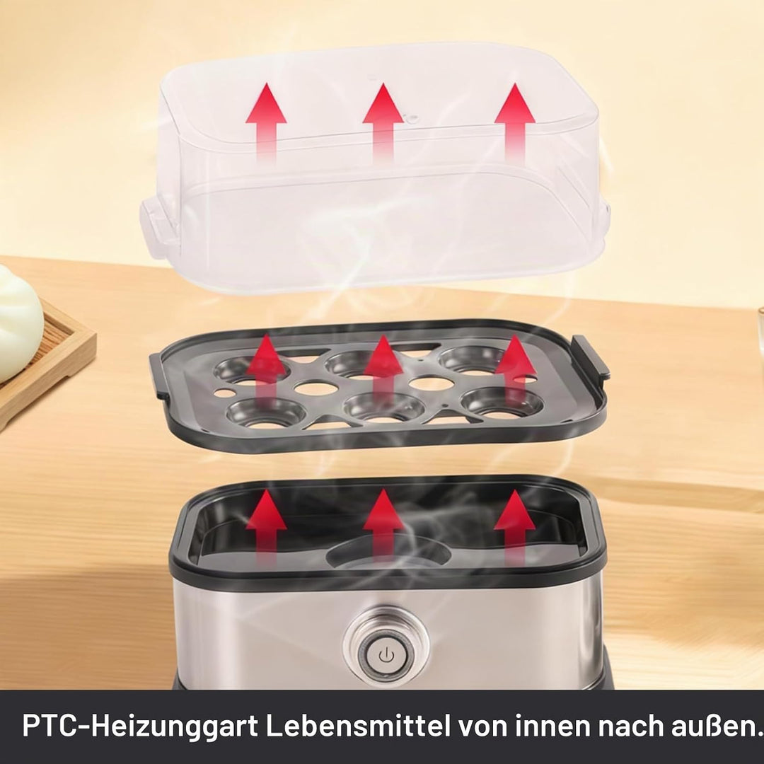 Eierkocher Edelstahl, 220V Elektrischer Egg Boilers für 1 bis 6 Eier, Härtegradeinstellung, Kompakte
