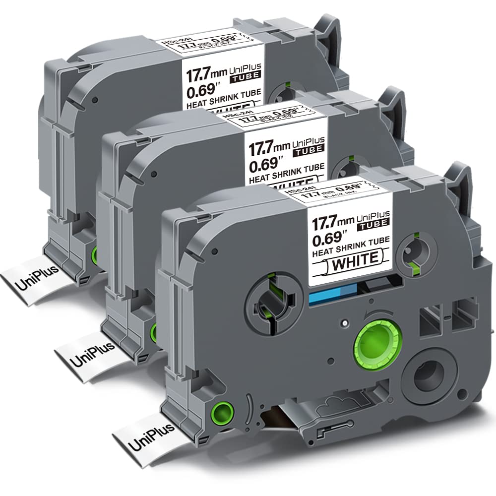 UniPlus 3x Schrumpfetikett Kompatibel für Brother Ptouch HSe-241 HSe241 HS241 Schrumpfschläuche Schw