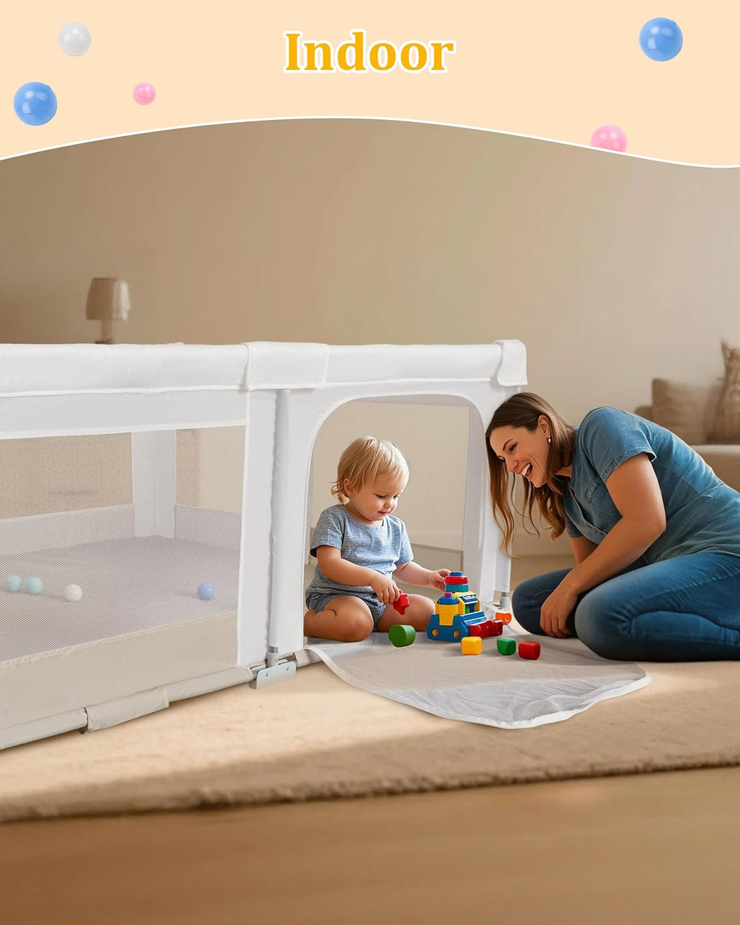 Grosser und Faltbarer Laufstall für Baby: 180 x 150 x 75 cm Playpen,für Drinnen und Draussen,mit 20