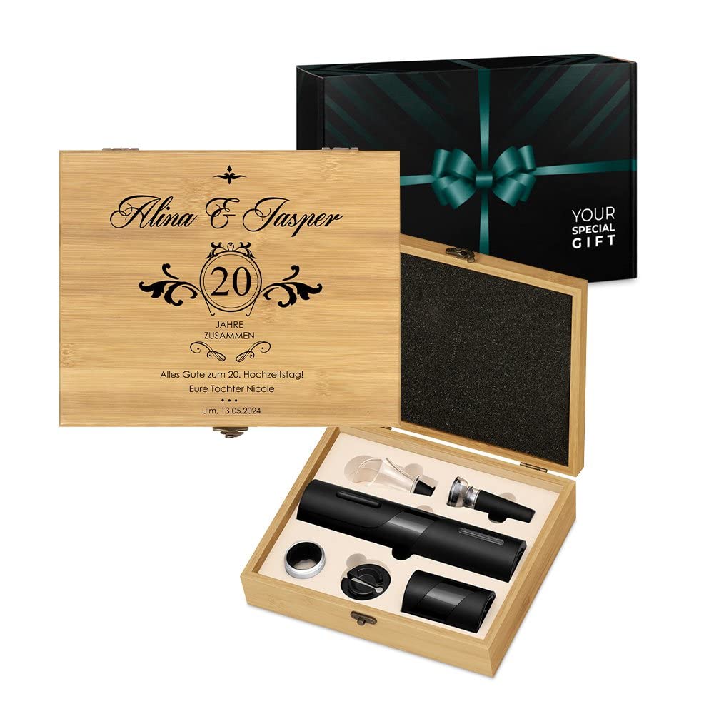 Maverton 6er Weinset in Geschenkbox mit Aufdruck - Flaschenöffner Set - elektrischer Weinöffner - We