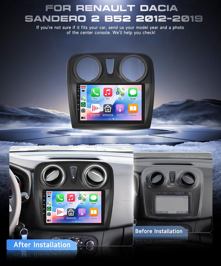 VECHTEL 4+64G Autoradio Android 15 für Renault Dacia Sandero 2 B52 2012-2019, 9 Zoll HD Touchscreen