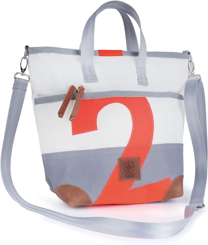 360° Grad Deern Mini Damen Handtasche Segeltuch weiss, Zahl orange