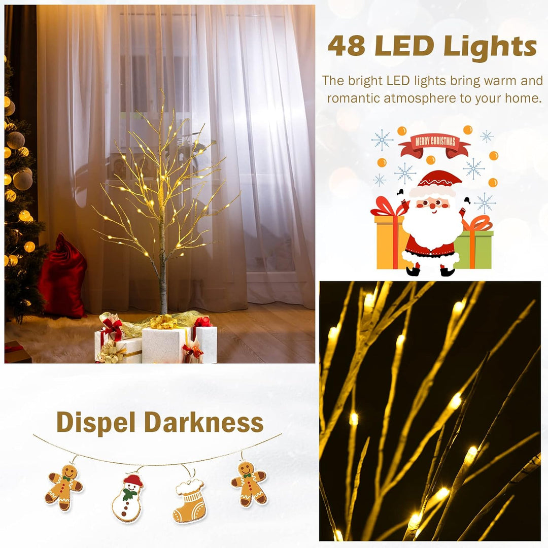 RELAX4LIFE Weisser Weihnachtsbaum Künstlich 120cm, LED Lichtbaum Birkenoptik, Christbaum mit 48 warm