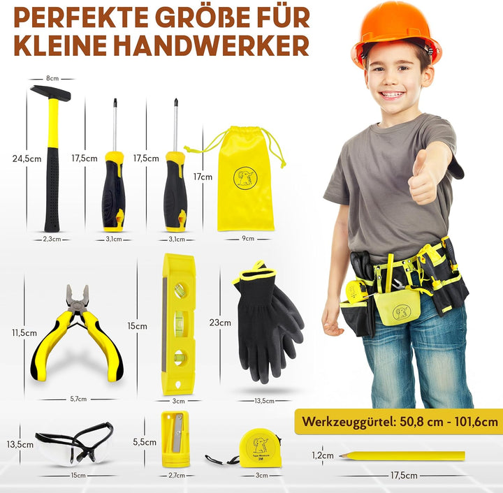 Eli® Werkzeuggürtel Kinder Set ab 6 Jahre - hochwertiges echtes Kinderwerkzeug - inkl. Hammer und Sc