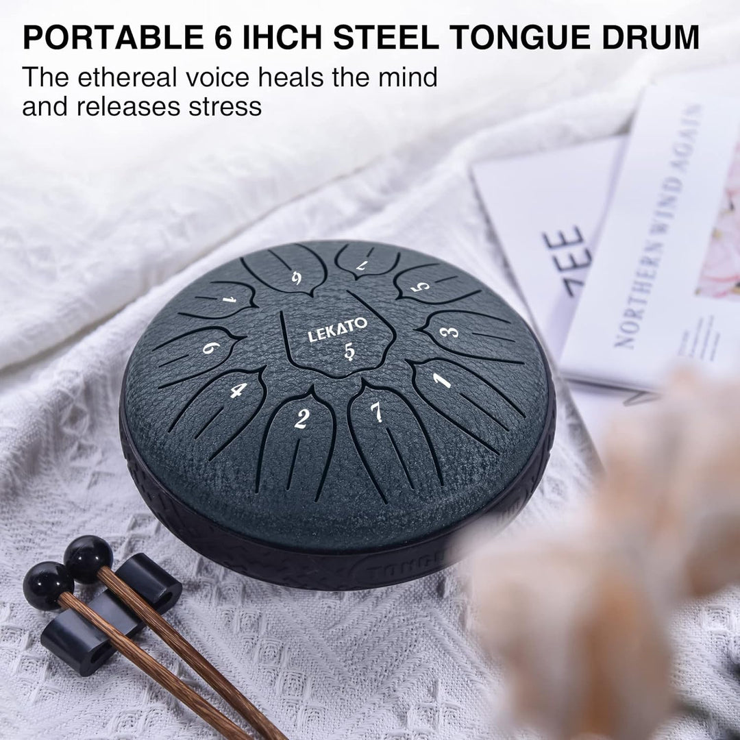 LEKATO Tongue Drum 6 Zoll 11 Tone, D-Dur Zungentrommel Schlagzeug Anfänger, Steel Pan Töne Schlagins