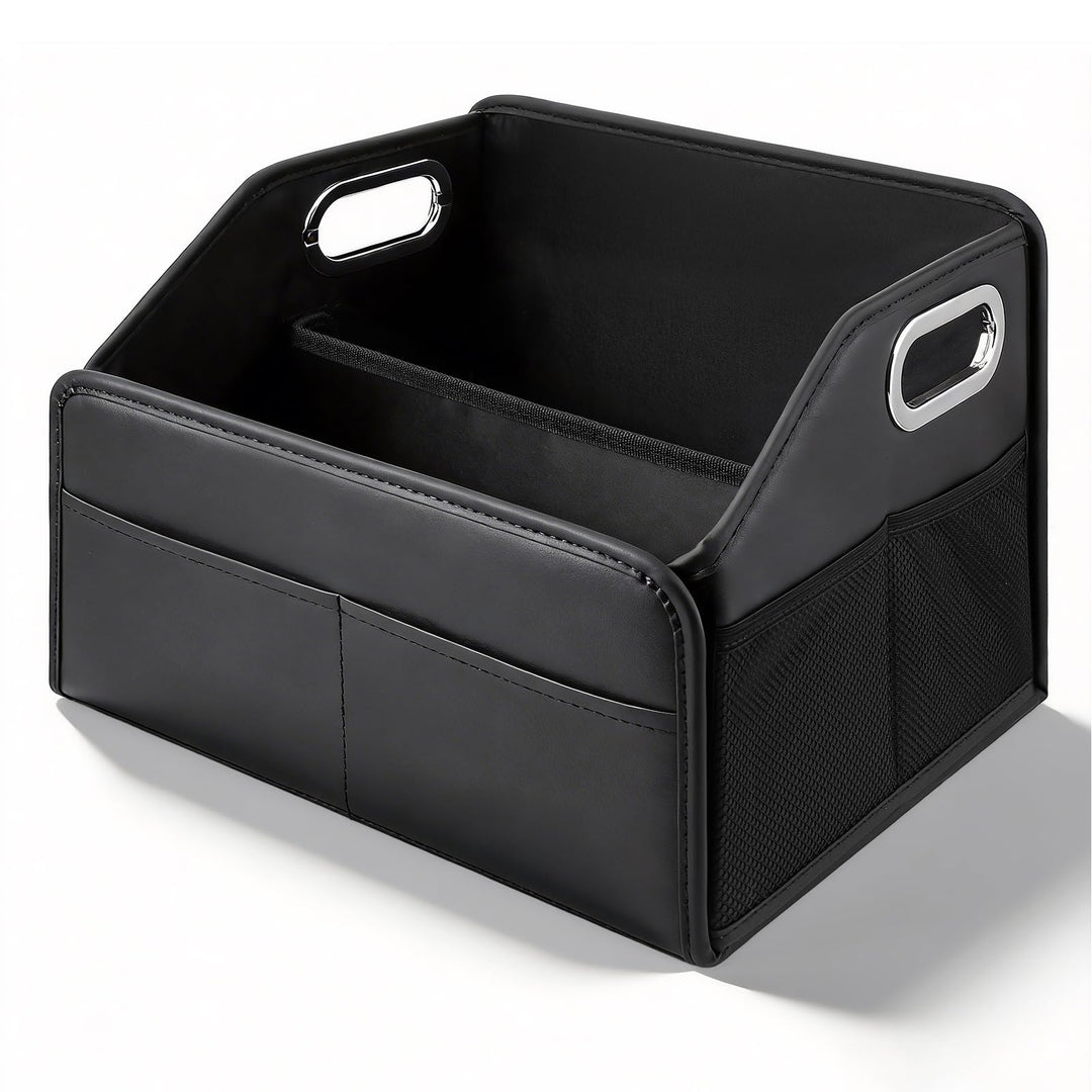 Kofferraum Organizer, Faltbar Auto Organizer mit Metallgriffen, Leder Kofferraumtasche mit Abnehmbar