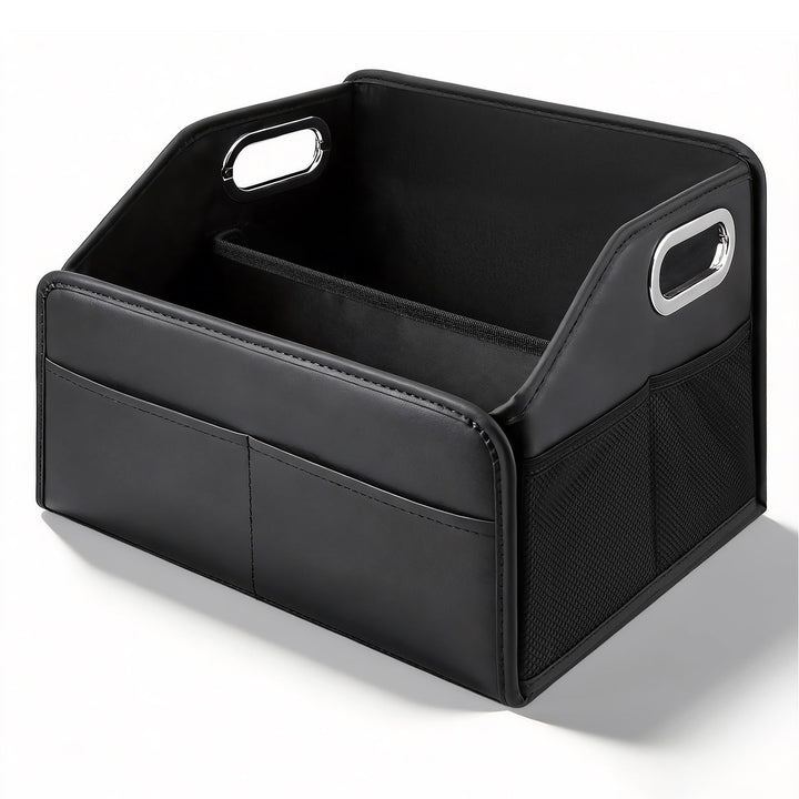 Kofferraum Organizer, Faltbar Auto Organizer mit Metallgriffen, Leder Kofferraumtasche mit Abnehmbar