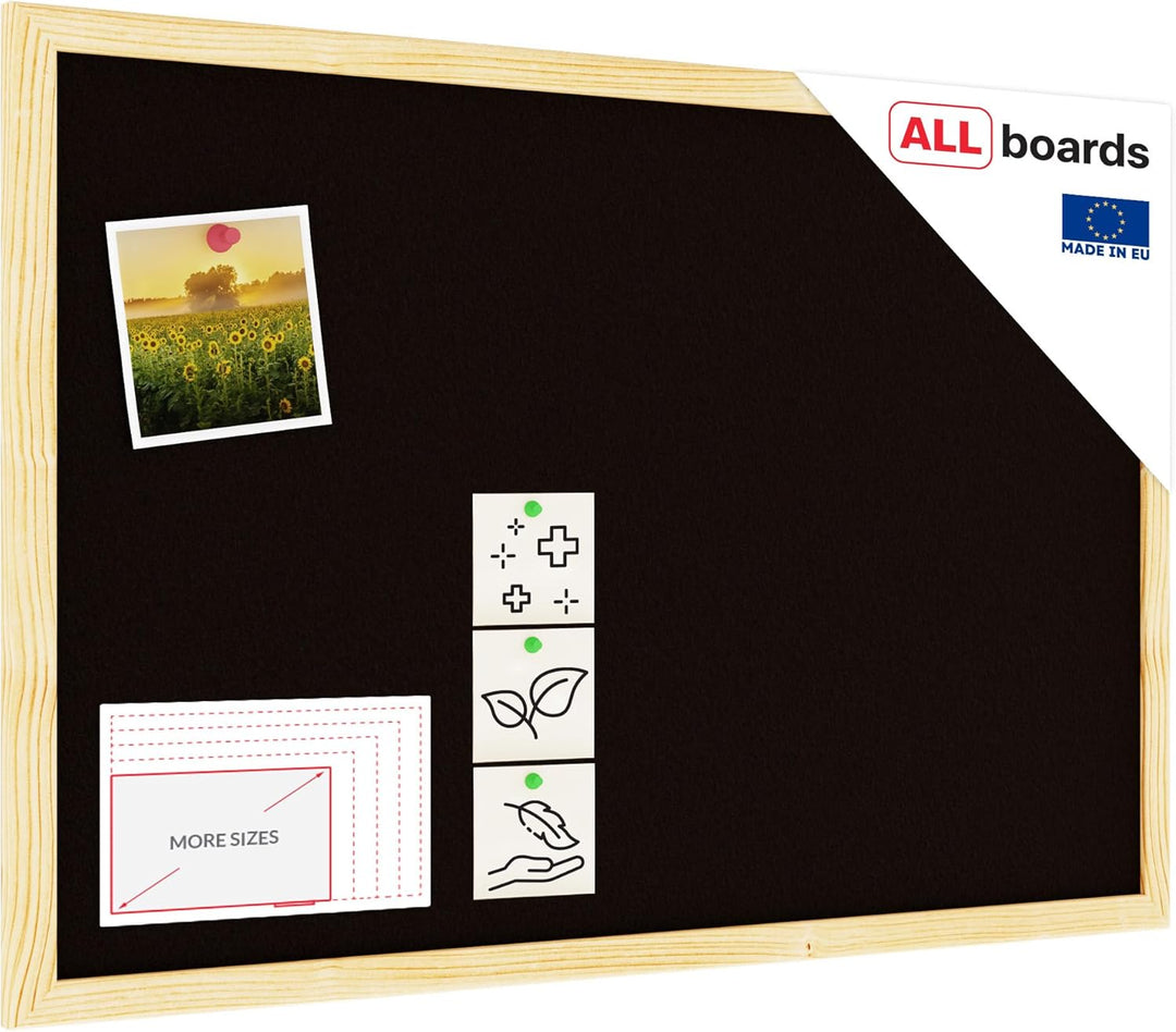 ALLboards Schwarz Pinnwand mit Holz Rahmen 60x40cm Korktafel Korkwand Pinnwand Kork Farbiger Kork 60