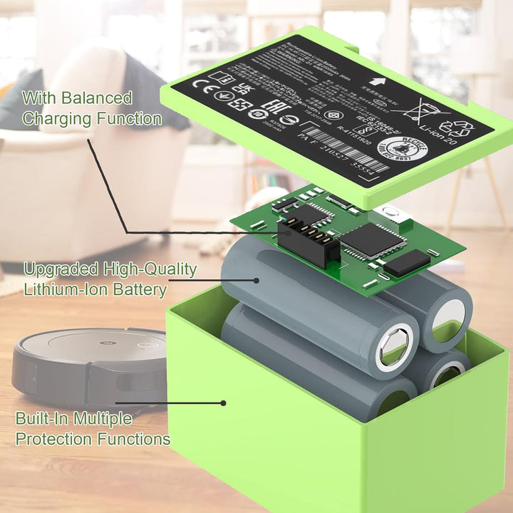 14,4 V 2500 mAh Ersatz-Li-Ionen-Akku, kompatibel mit iRobot Roomba e und i Serie i8/i8+, i7/i7+/i7Pl